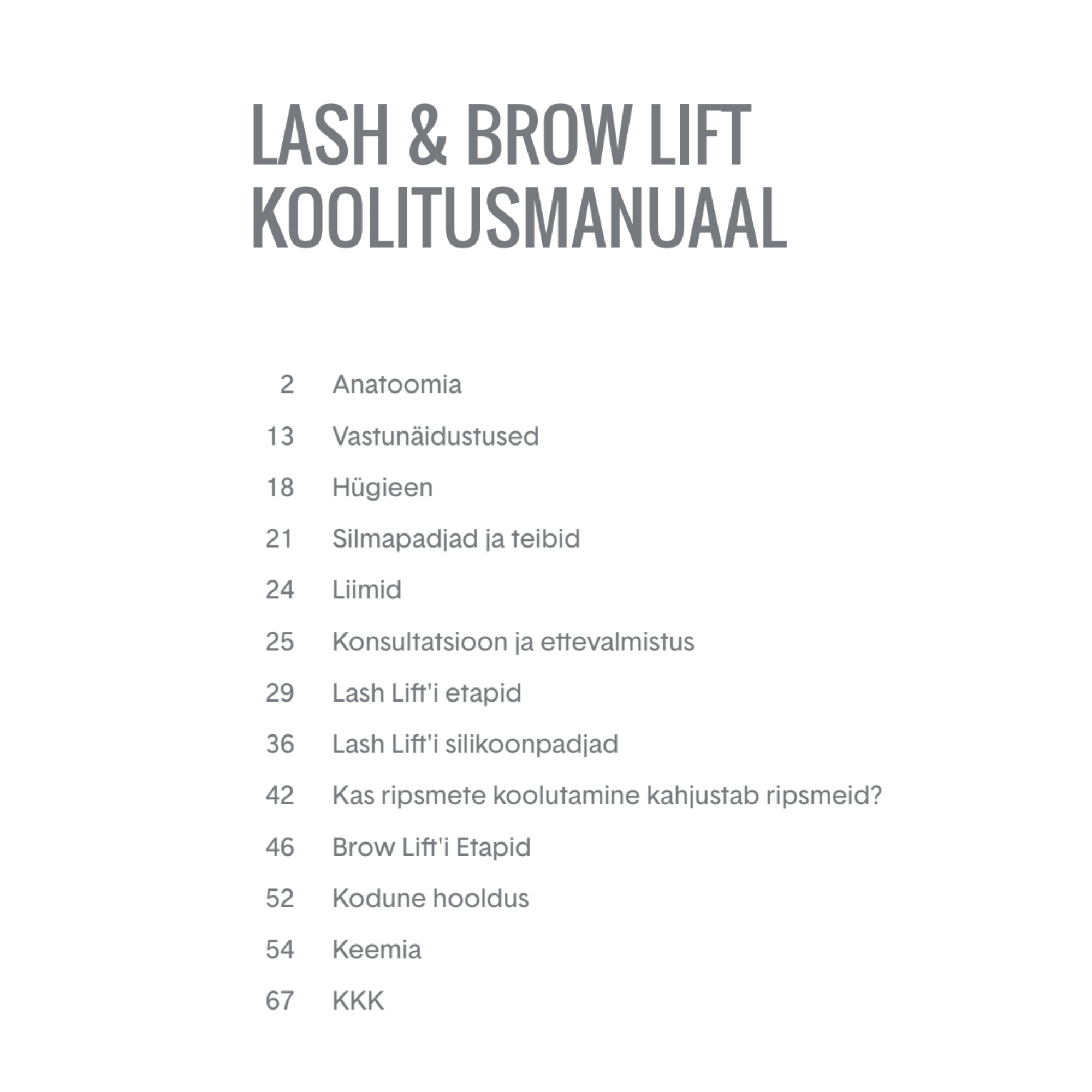 Lash & Brow Lift Training Manual in Estonian